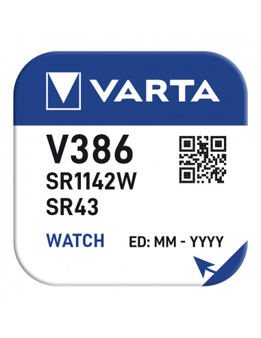 Micro pile bouton silver varta sr43 - v386 1,55v (emballage 1 unit) ø11,6x4,2mm