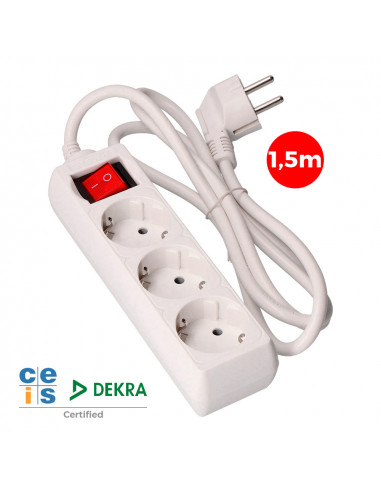 Multi-prise 3 bases schuko + interrupteur 1.5m 3x1,5mm edm