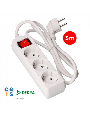 Multi-prise 3 bases schuko + interrupteur 3m 3x1,5mm edm