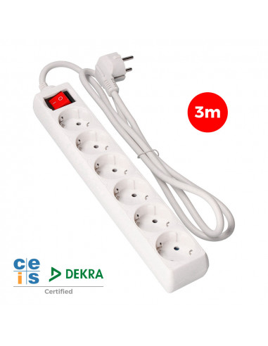 Multi-prise 6 bases schuko + interrupteur 3m 3x1,5mm edm