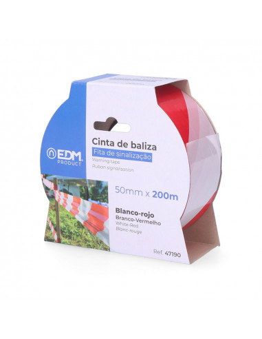Ruban de balisage blanc/rouge 200mx50mm edm