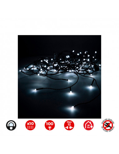 Rideau lumineux easy-connect 2x1m 10 bandes 100 leds blanc froid 30v (usage int. ext.) edm total 1,8w