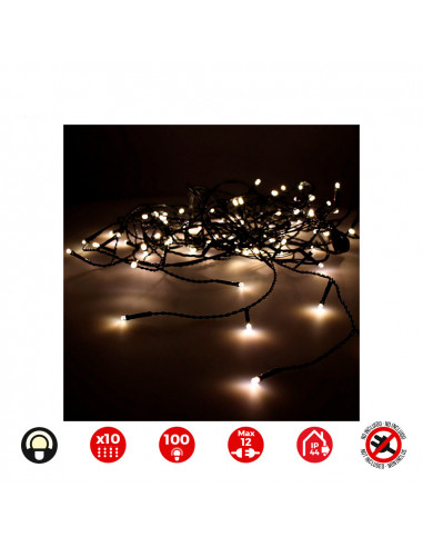 Rideau lumineux easy-connect 2x1m 10 bandes 100 leds blanc chaud 30v (usage int. ext.) edm total 1,8w
