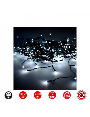 Rideau lumineux easy-connect 2x2m 10 bandes 200 led blanc froid 30v (usage int. ext.) edm total 3,2w